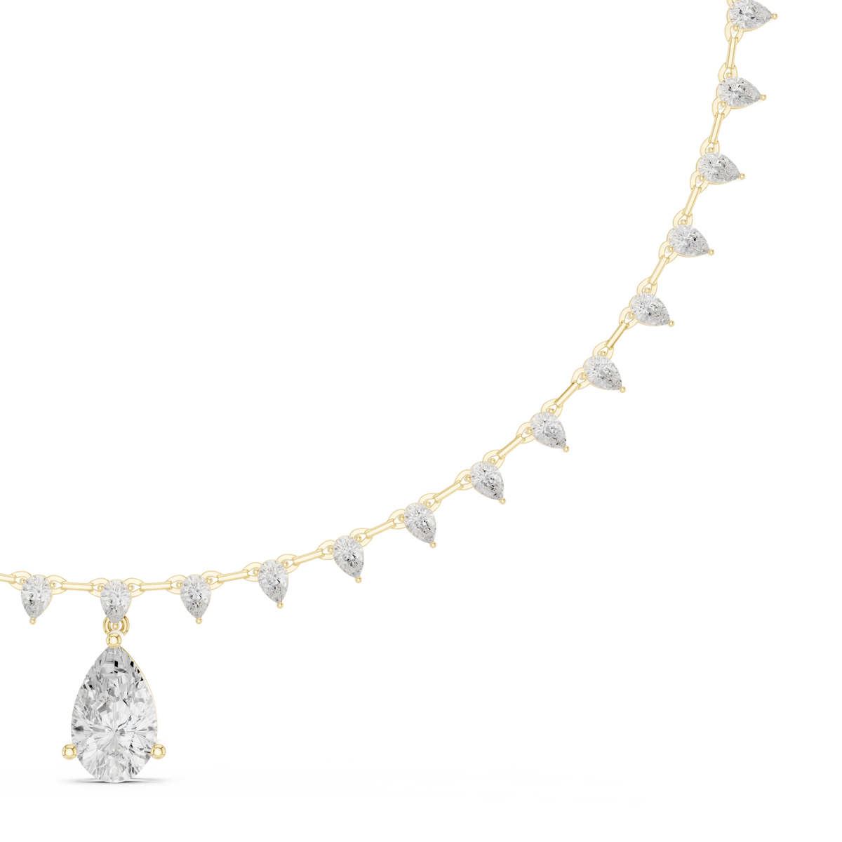 Pear diamond fringe necklace yellow gold side view