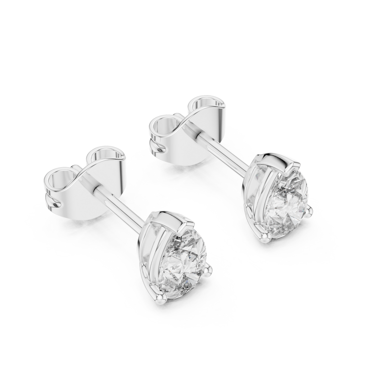  White Gold Pear Diamond Leaf Basket Studs Angle View