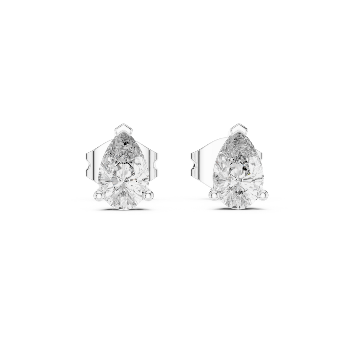  White Gold Pear Diamond Leaf Basket Studs Detail View