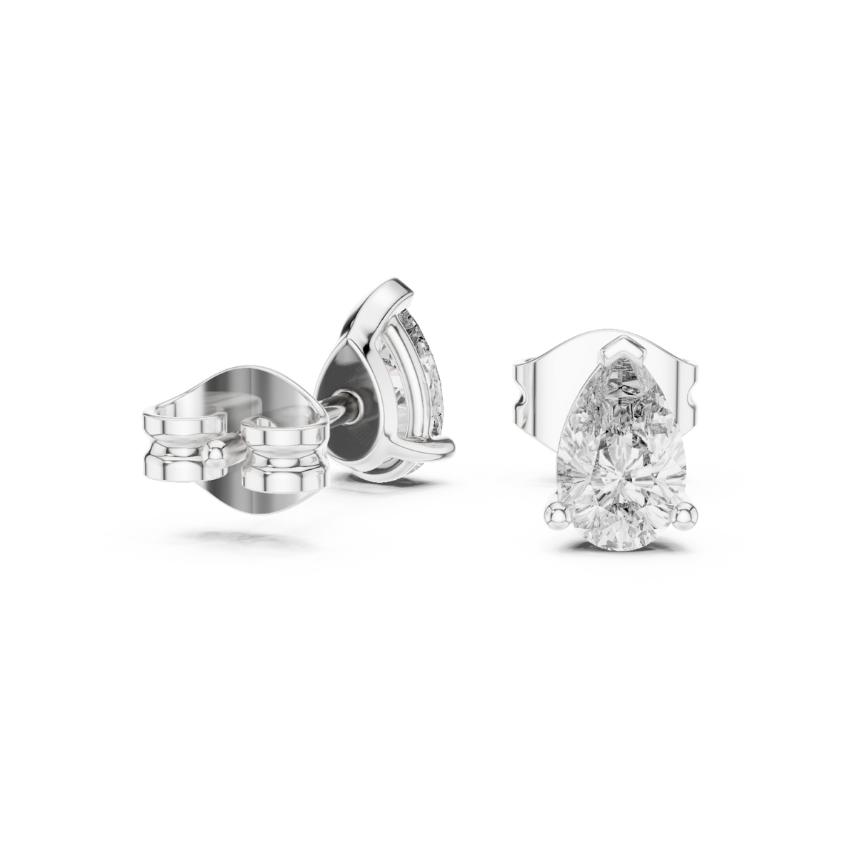  White Gold Pear Diamond Leaf Basket Studs Front View