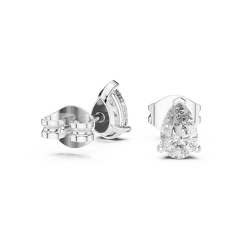  White Gold Pear Diamond Leaf Basket Studs Front View