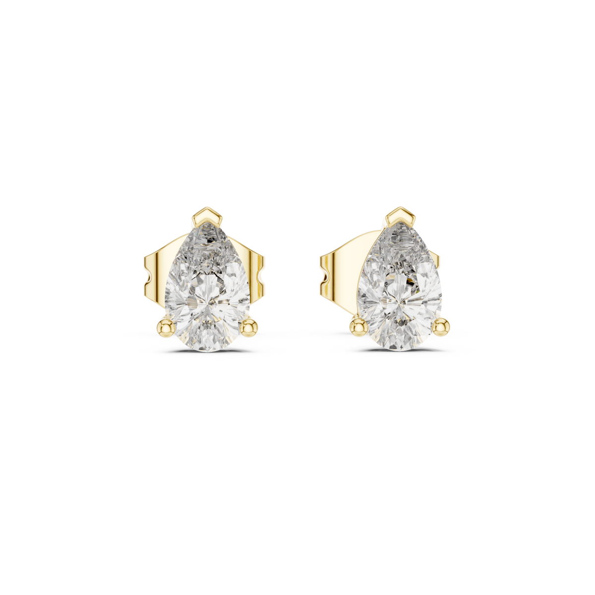  Gold Pear Diamond Leaf Basket Studs Detail View