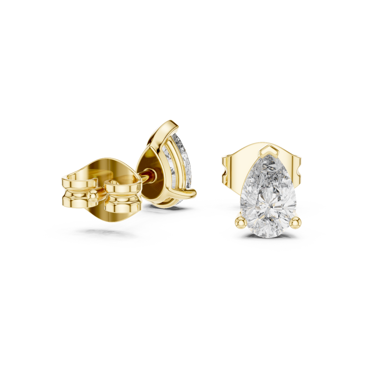 Gold Pear Diamond Leaf Basket Studs Front View