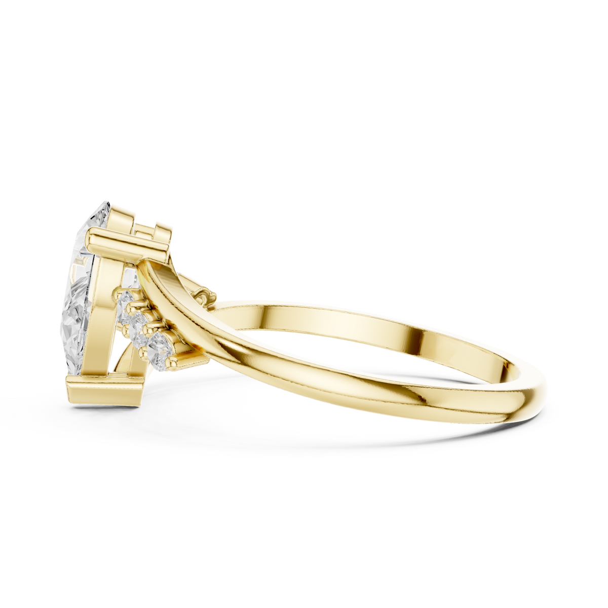Pear diamond sweep accent ring yellow gold angle view