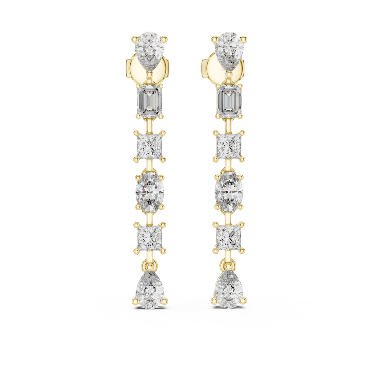  Gold Pear, Emerald, Princess & Oval Line Ear Climbers Detail View