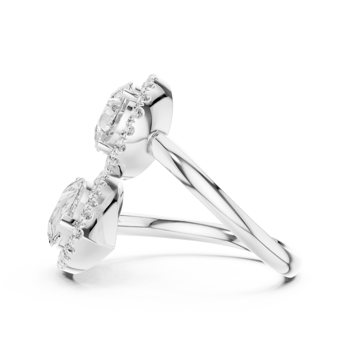 Pear halo duo bypass ring white gold angle view