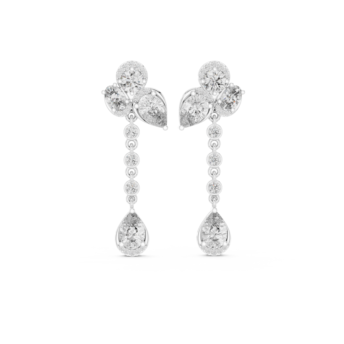  White Gold Pear Halo Link Drops Detail View