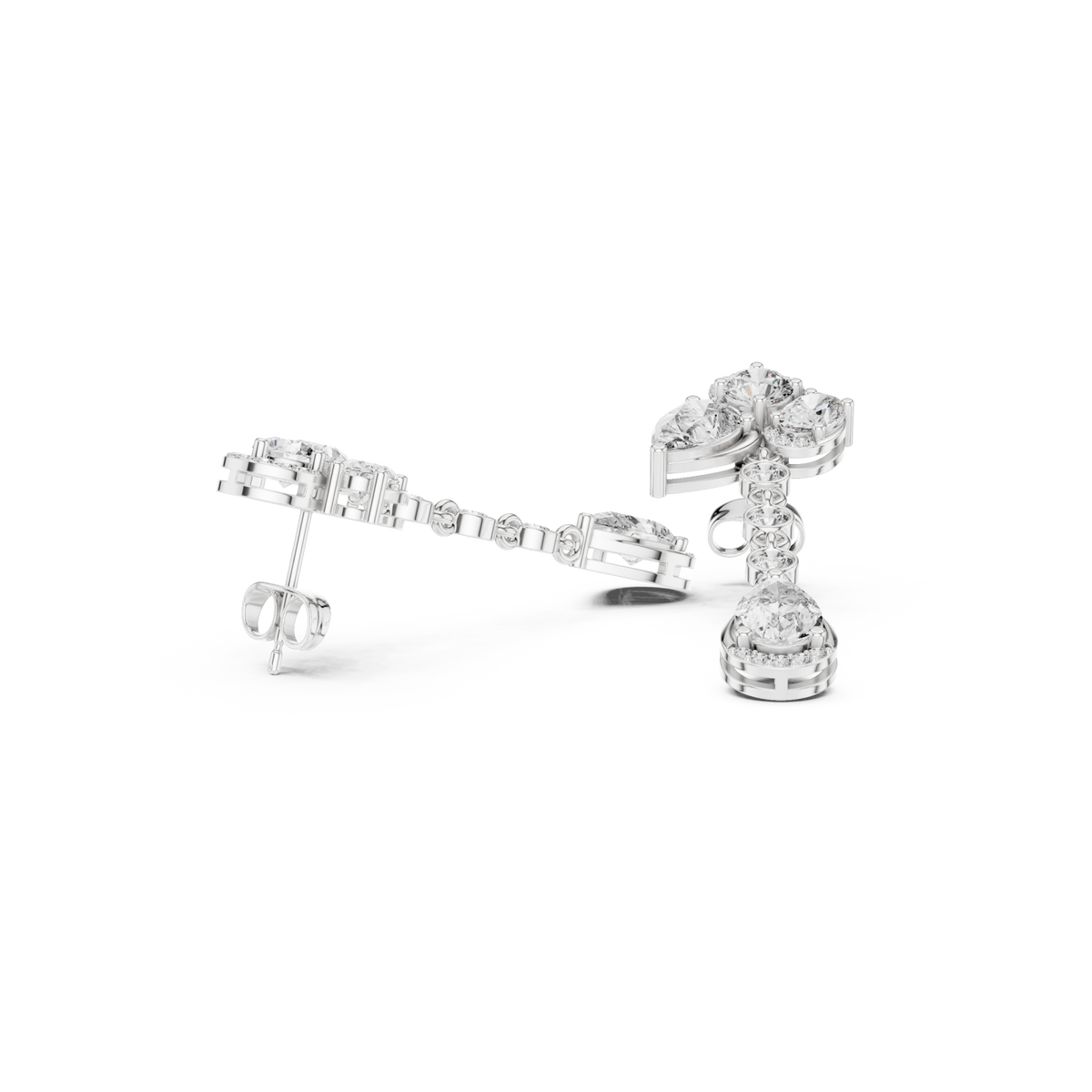  White Gold Pear Halo Link Drops Front View