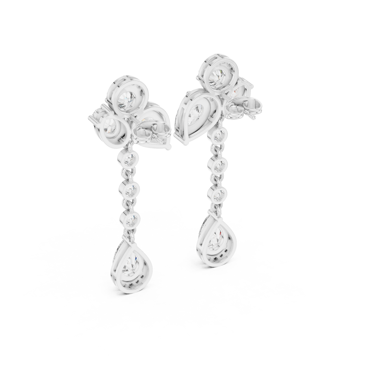  White Gold Pear Halo Link Drops Side View