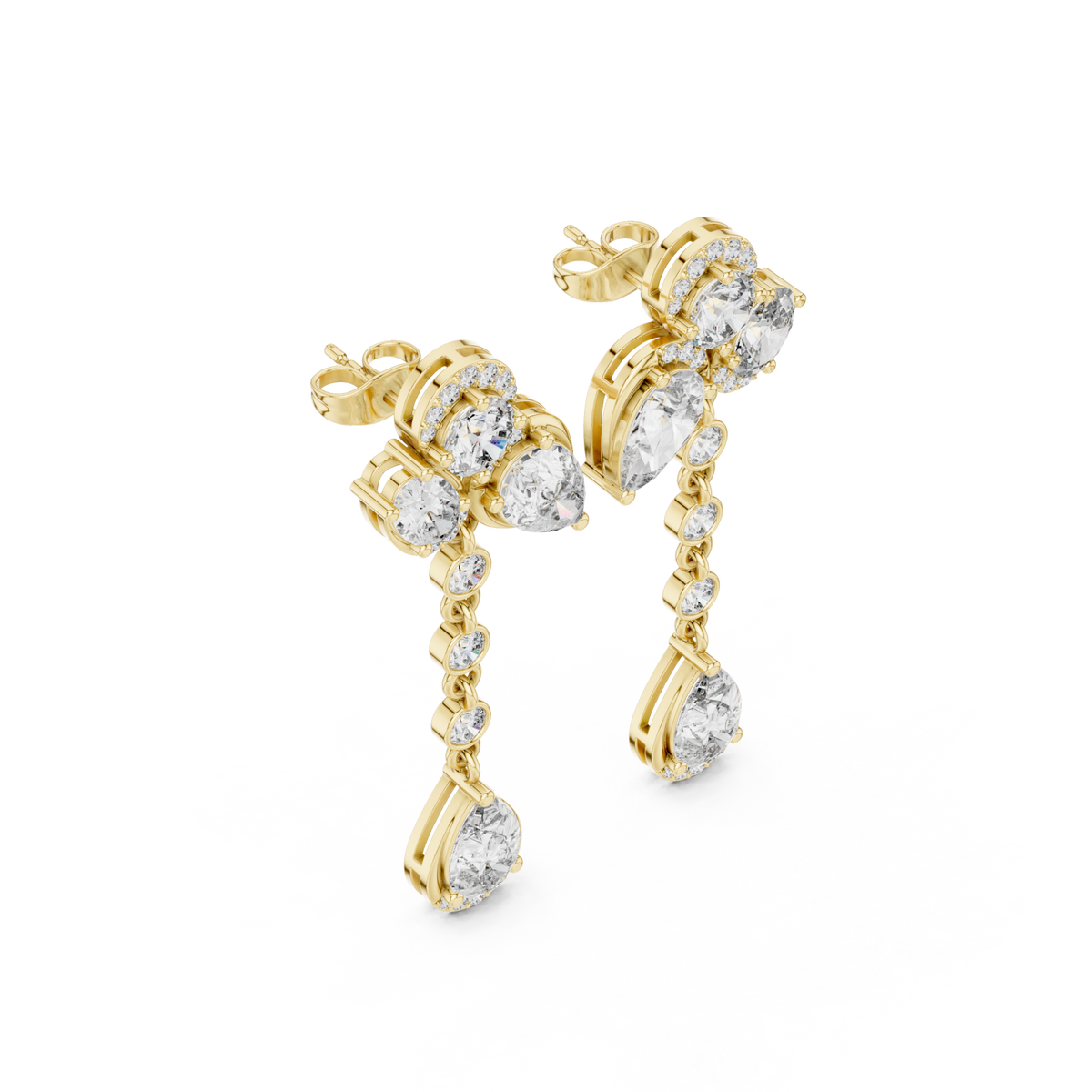  Gold Pear Halo Link Drops Angle View