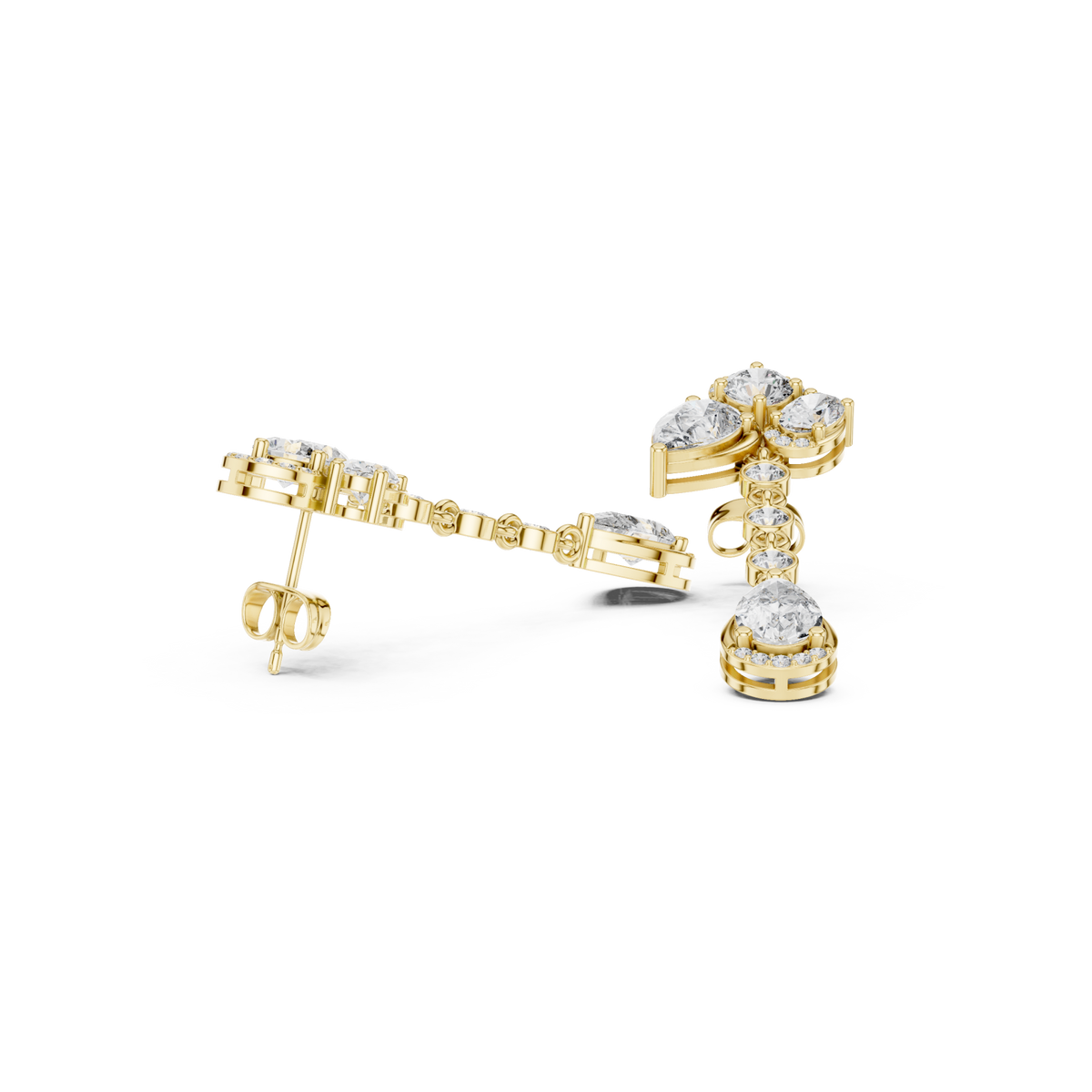 Gold Pear Halo Link Drops Front View