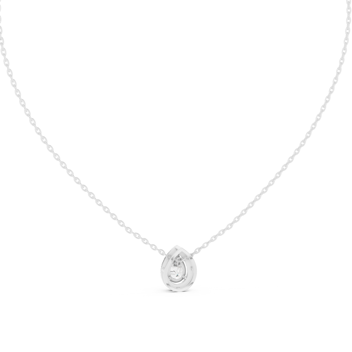 Pear halo pendant white gold detail view