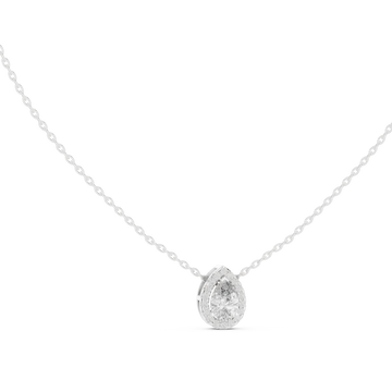 Pear halo pendant white gold front view
