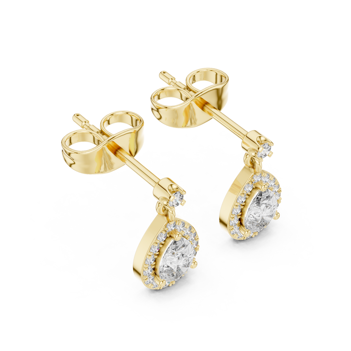  Gold Pear Halo Teardrop Drops Angle View