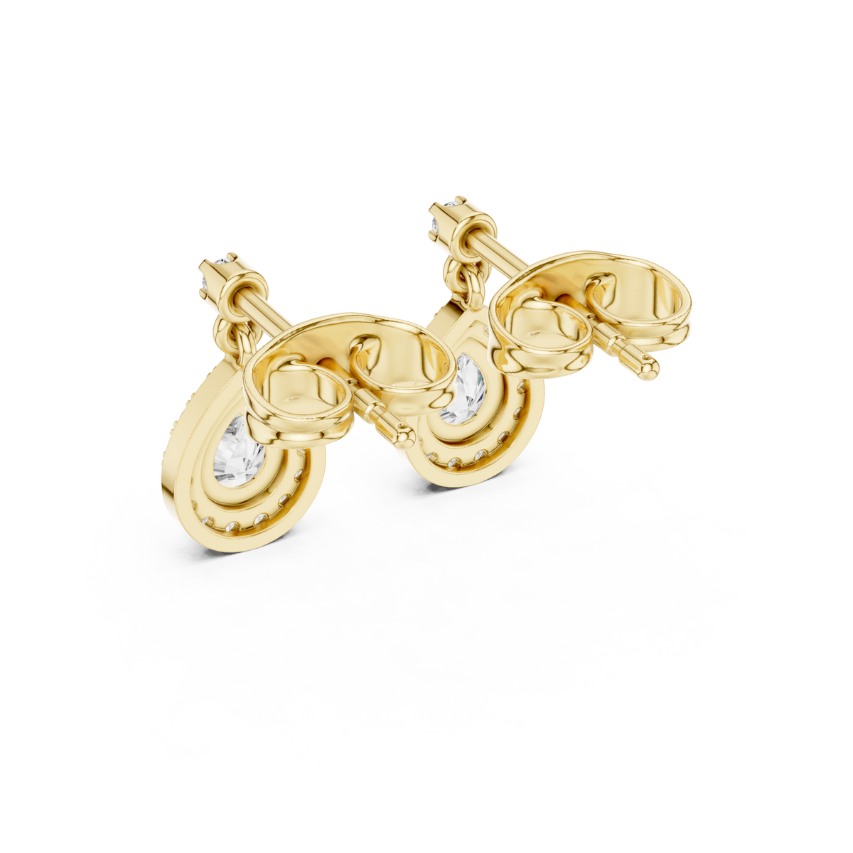  Gold Pear Halo Teardrop Drops Side View