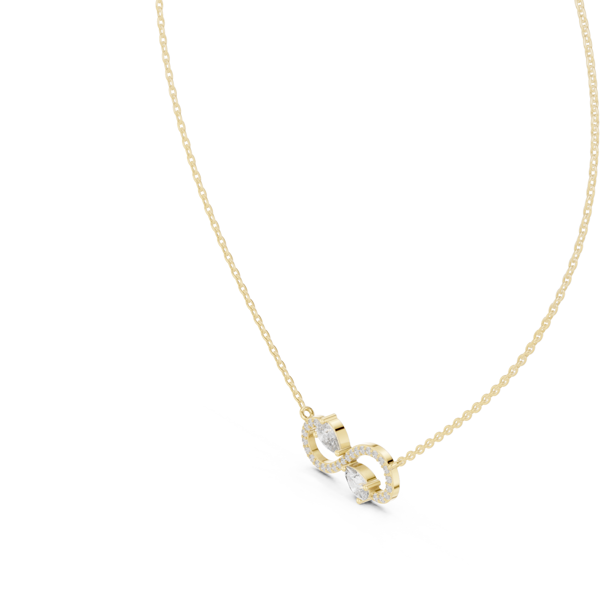Pear infinity duo pendant yellow gold angle view