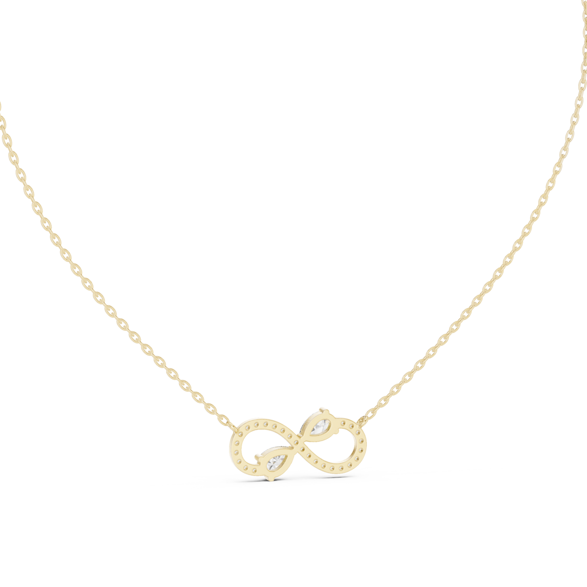 Pear infinity duo pendant yellow gold detail view