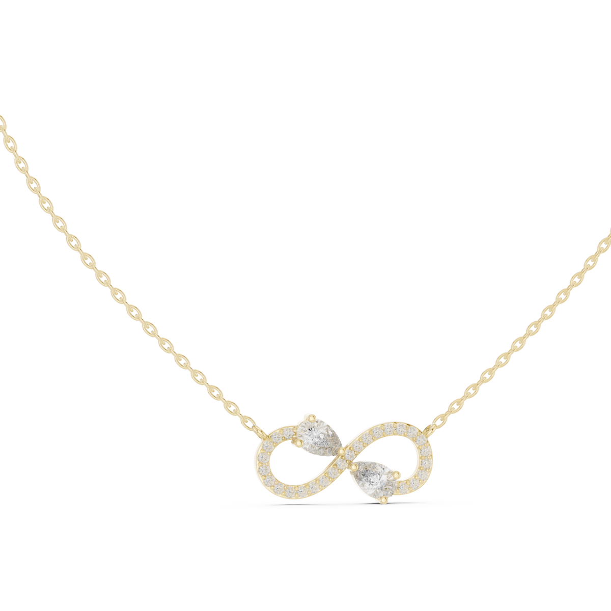 Pear infinity duo pendant yellow gold front view