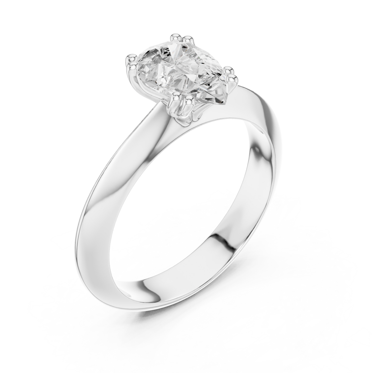 Pear knife-edge solitaire engagement ring white gold angle view