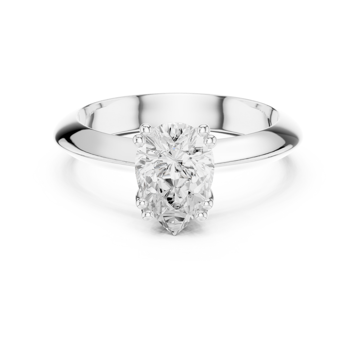 Pear knife-edge solitaire engagement ring white gold detail view