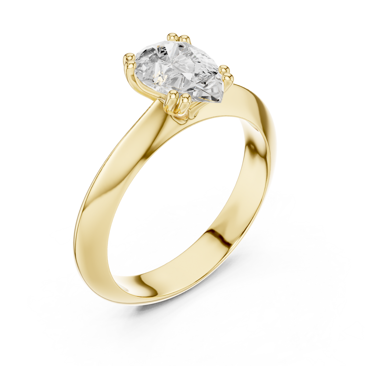 Pear knife-edge solitaire engagement ring yellow gold angle view
