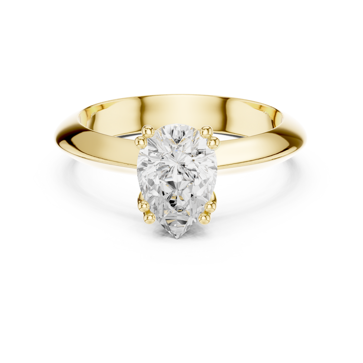 Pear knife-edge solitaire engagement ring yellow gold detail view