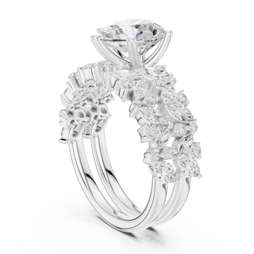 Pear marquise cluster bridal set white gold front view