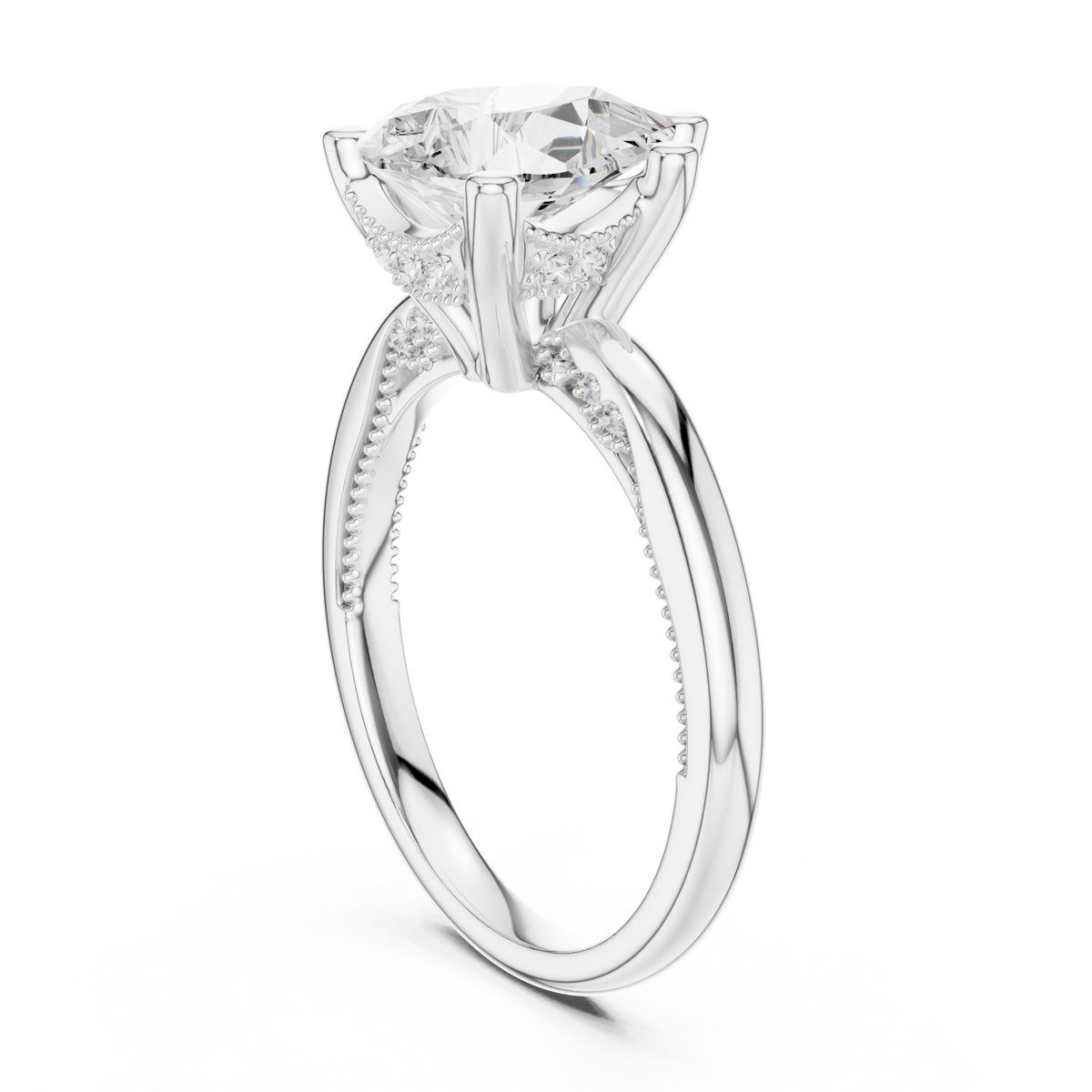 Pear milgrain accent solitaire engagement ring white gold front view