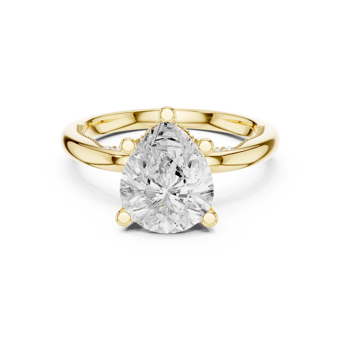 Pear milgrain accent solitaire engagement ring yellow gold detail view