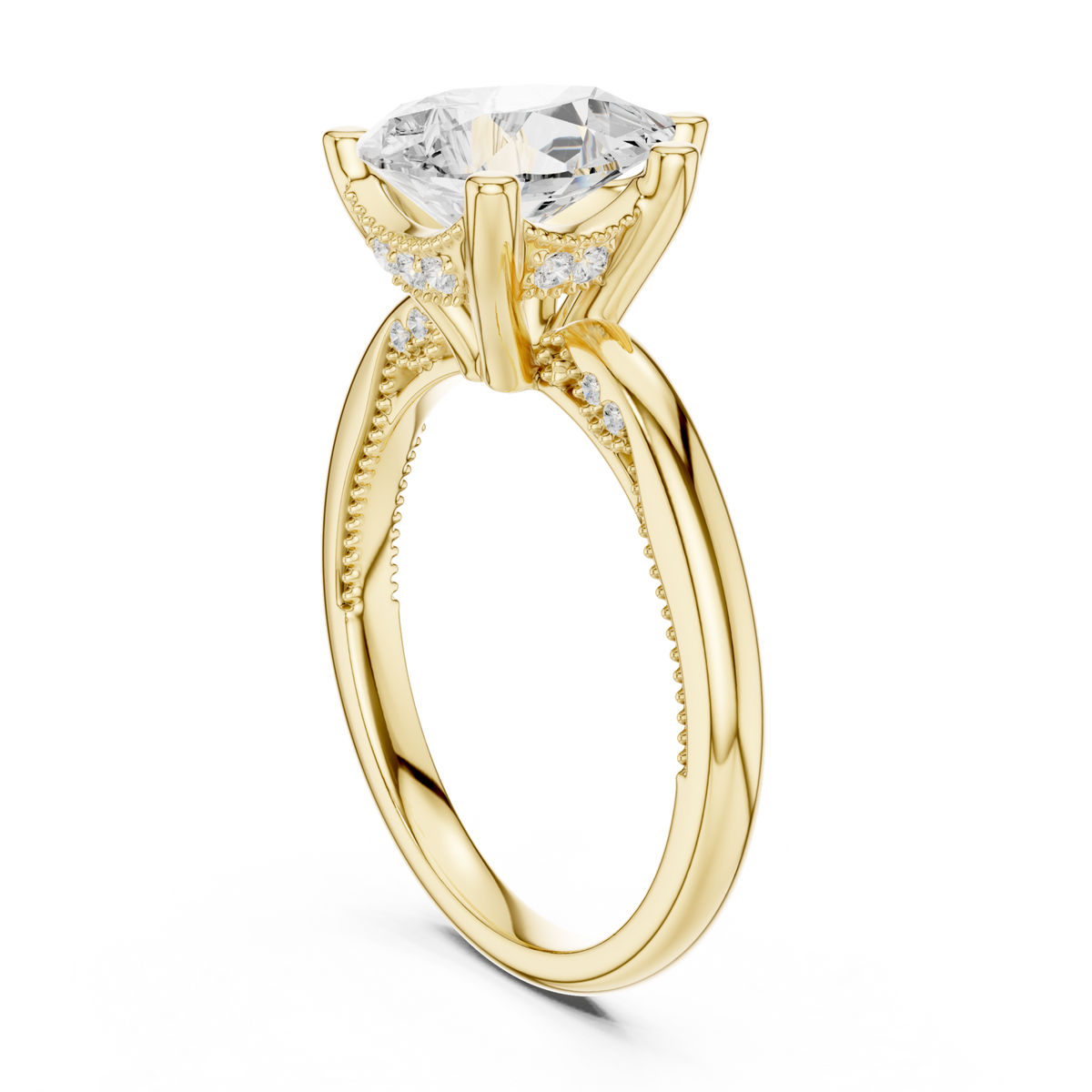Pear milgrain accent solitaire engagement ring yellow gold front view