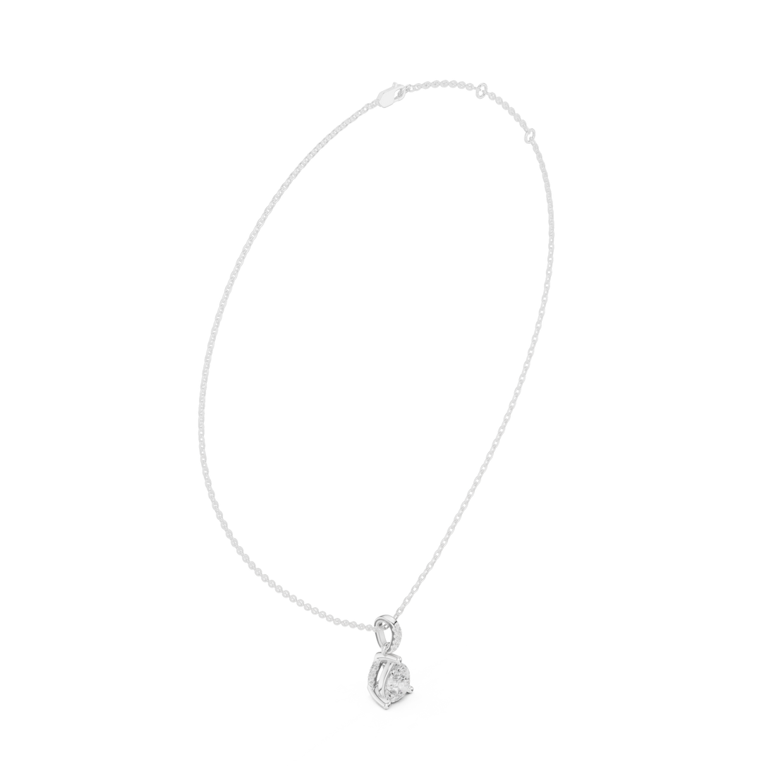Pear pave bail solitaire pendant white gold front view