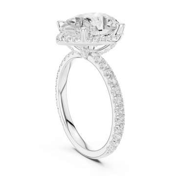 Pear petal-prong hidden halo pave engagement ring white gold front view