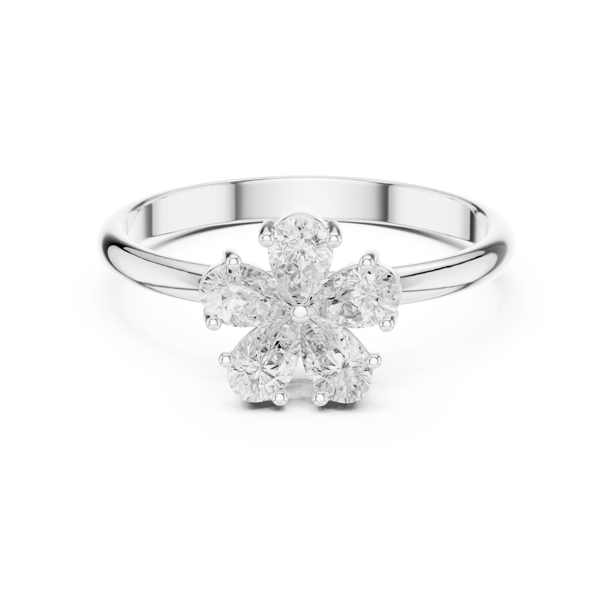 Pear petal blossom ring white gold detail view
