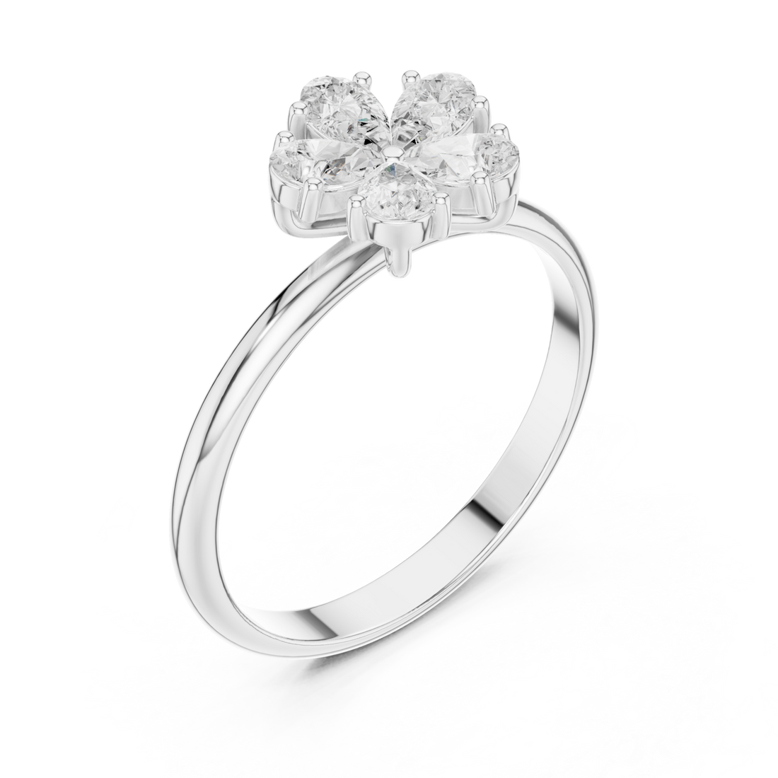 Pear petal blossom ring white gold front view