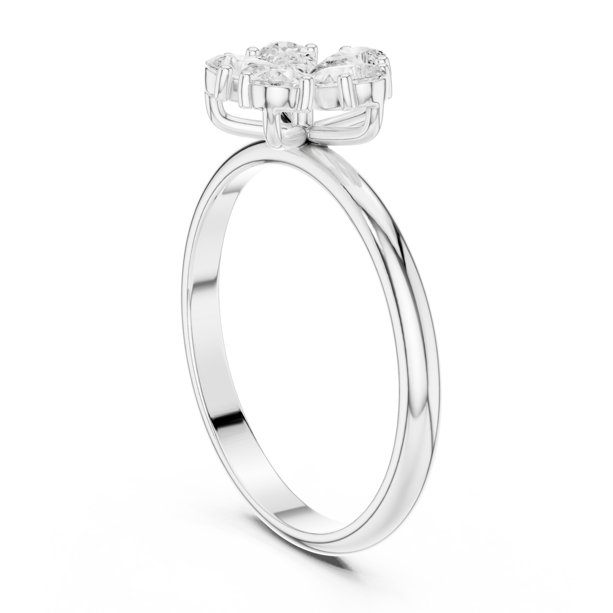 Pear petal blossom ring white gold side view