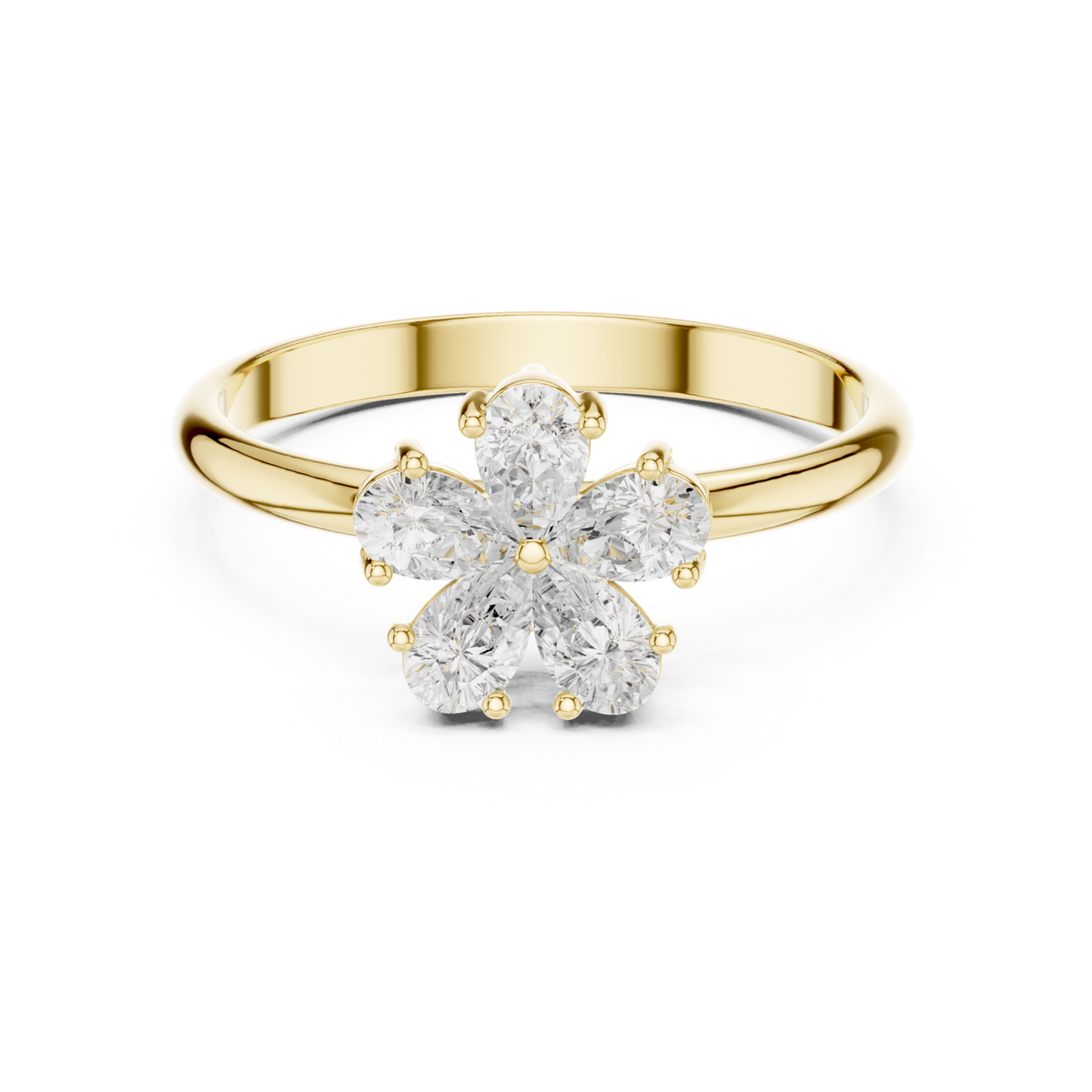 Pear petal blossom ring yellow gold detail view
