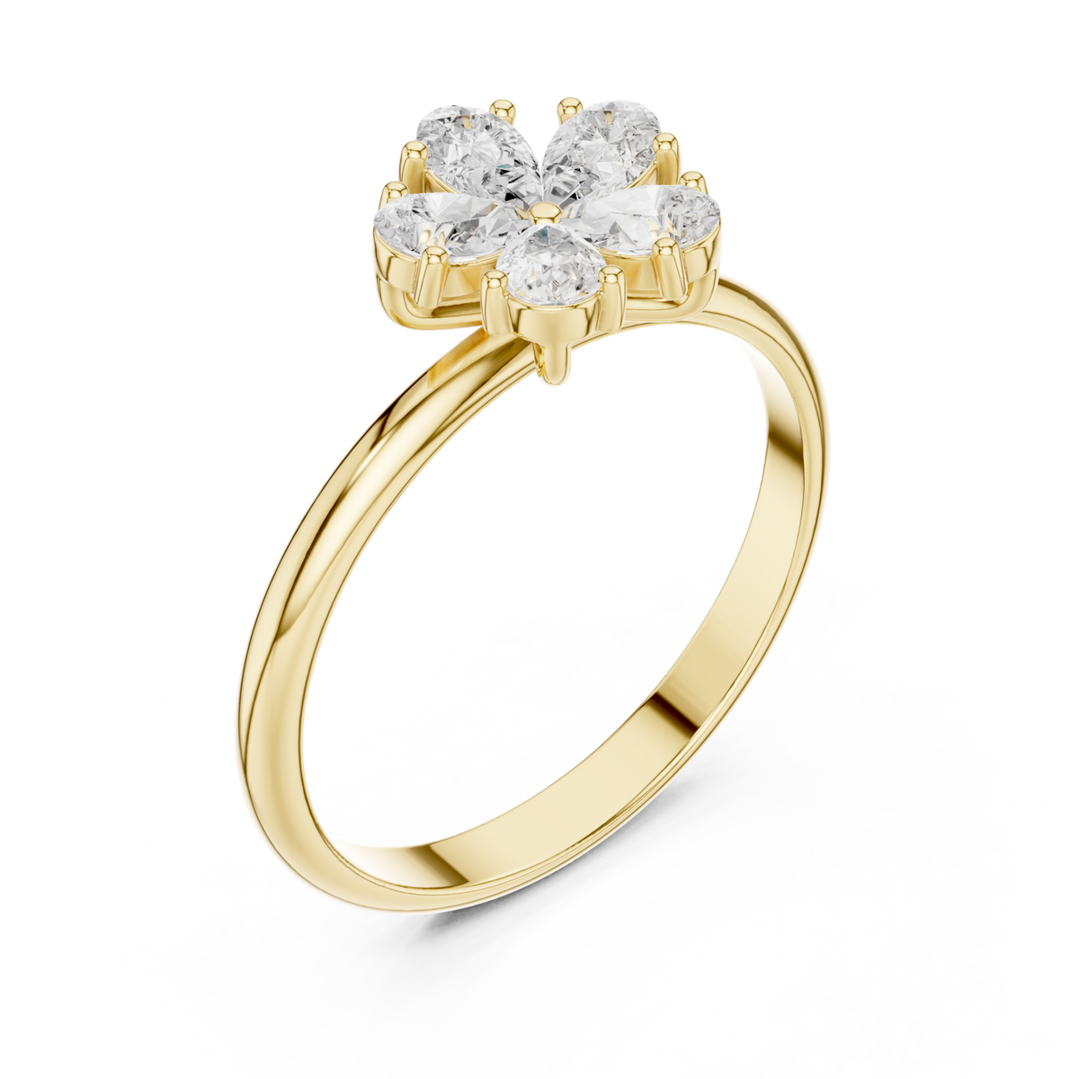 Pear petal blossom ring yellow gold front view