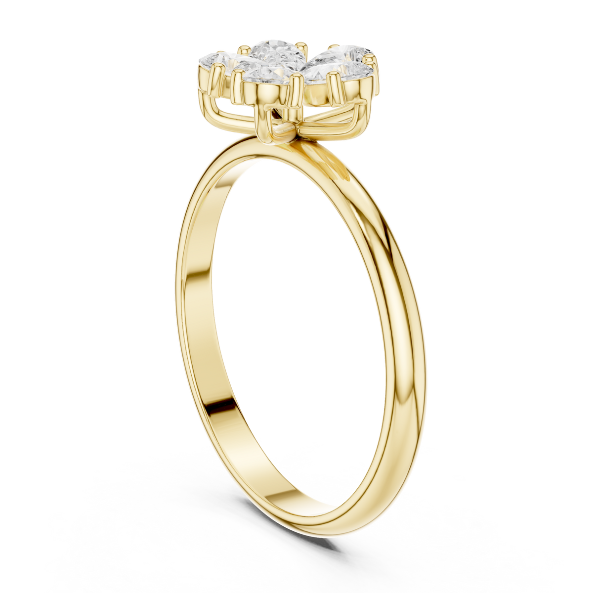Pear petal blossom ring yellow gold side view