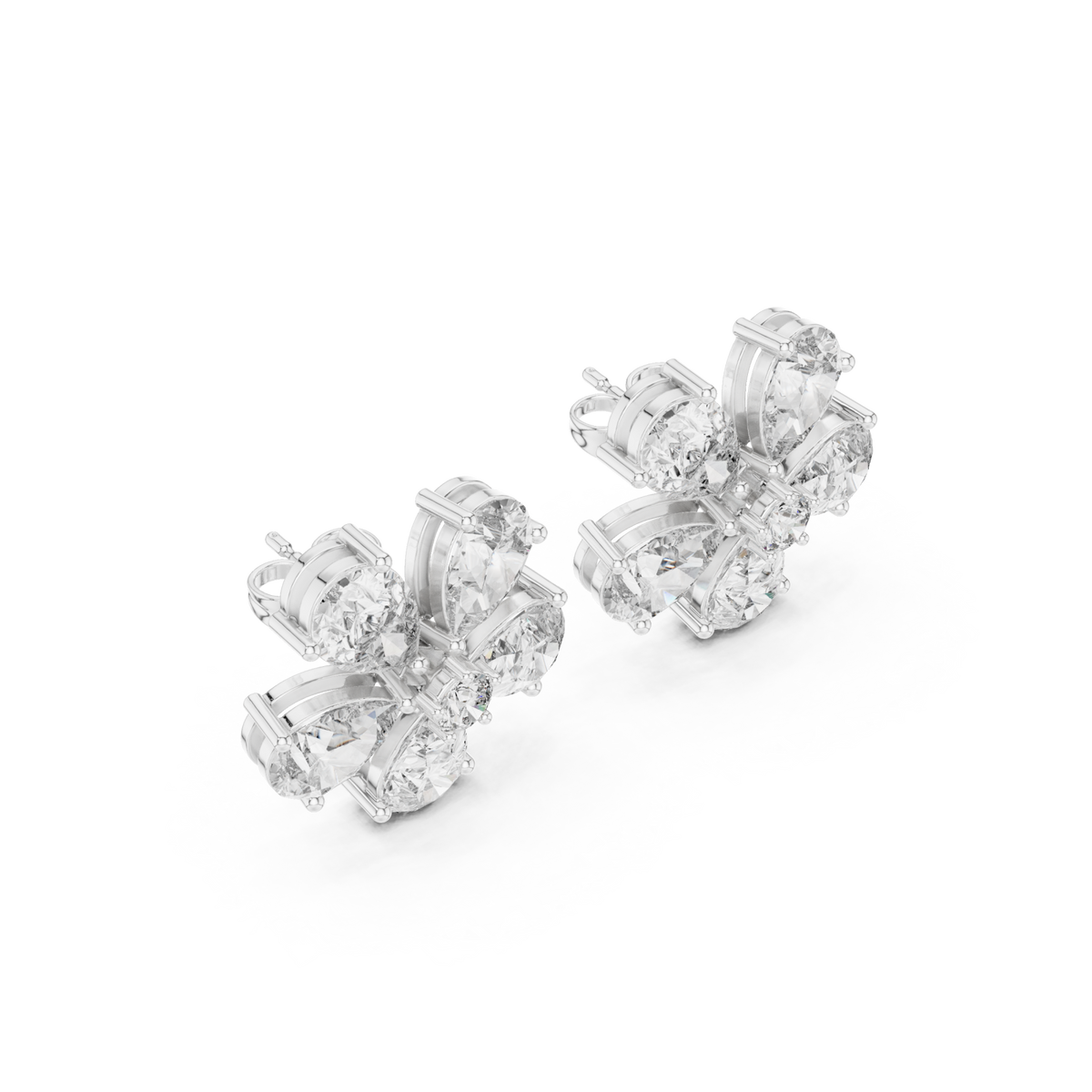  White Gold Pear Petal Flower Studs Angle View