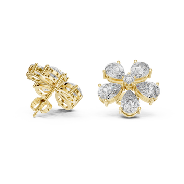 Gold Pear Petal Flower Studs Front View