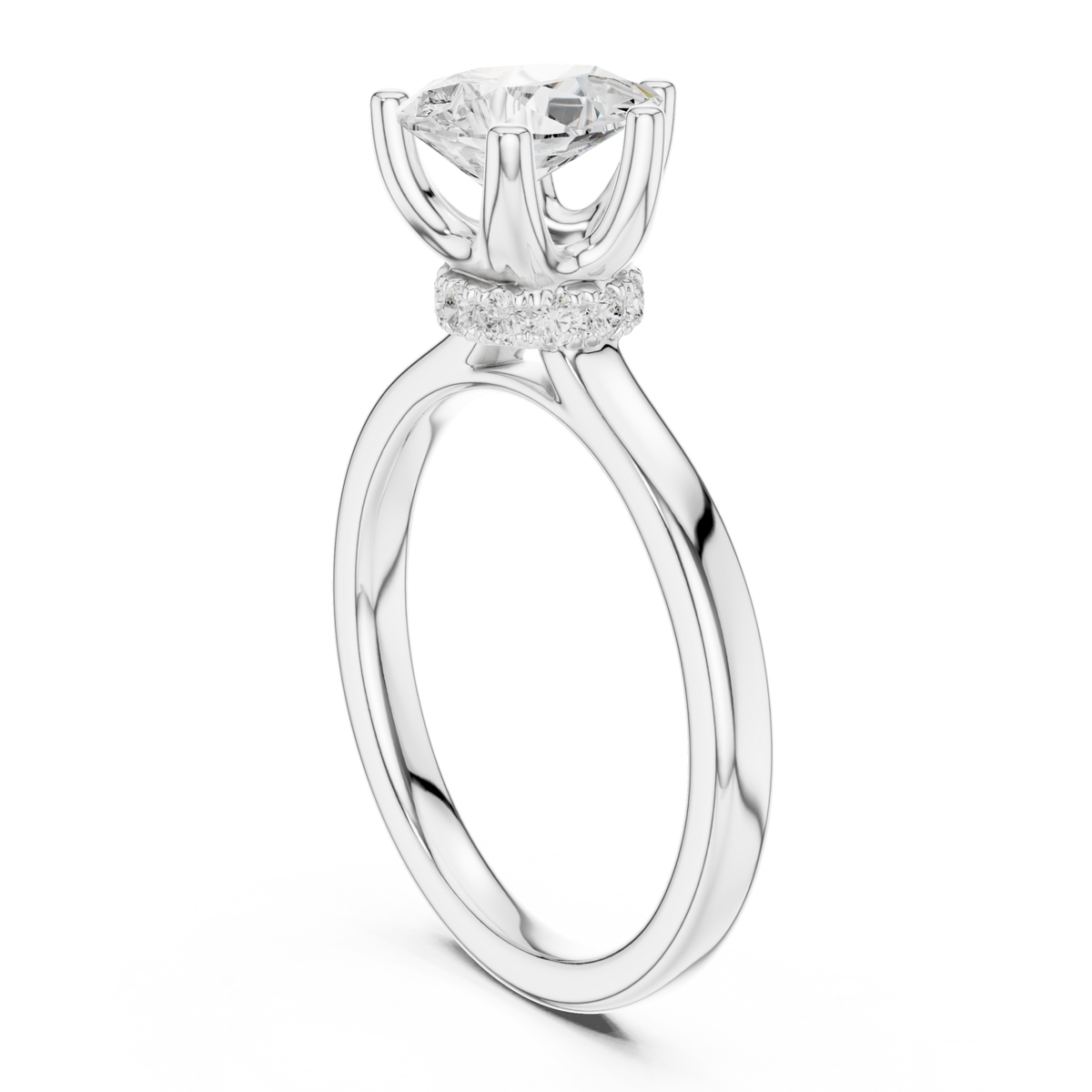 Pear petite hidden halo solitaire engagement ring white gold front view