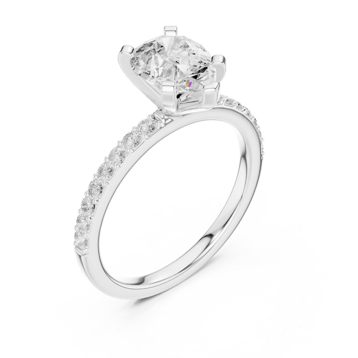 Pear petite pave engagement ring white gold angle view