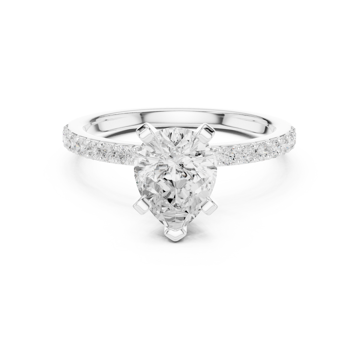 Pear petite pave engagement ring white gold detail view