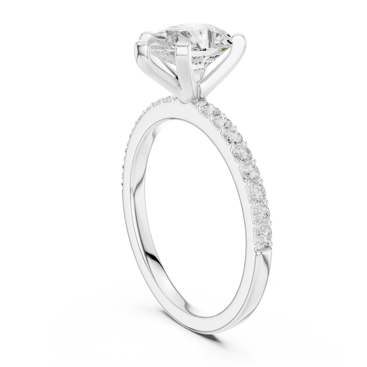 Pear petite pave engagement ring white gold front view