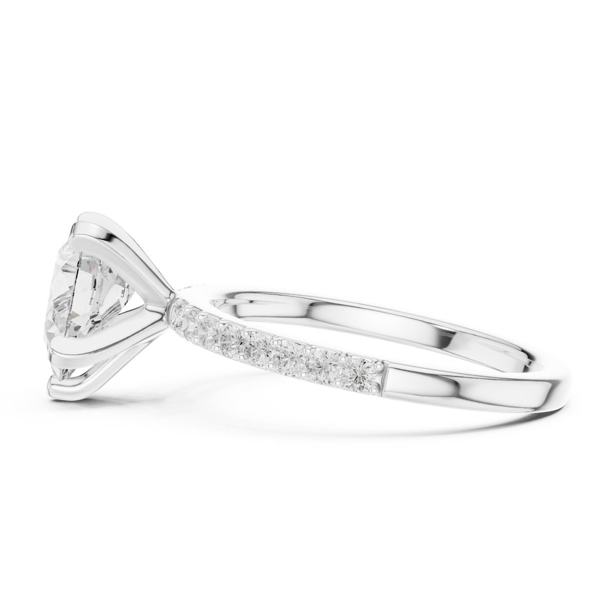 Pear petite pave engagement ring white gold side view