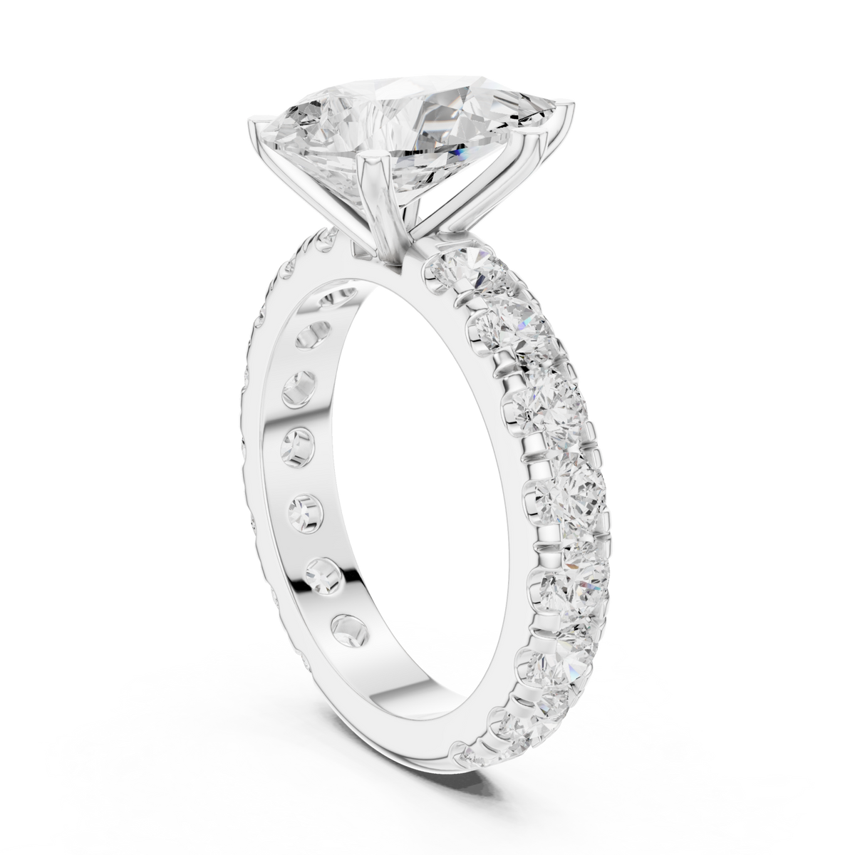 Pear shared-prong accent engagement ring white gold front view