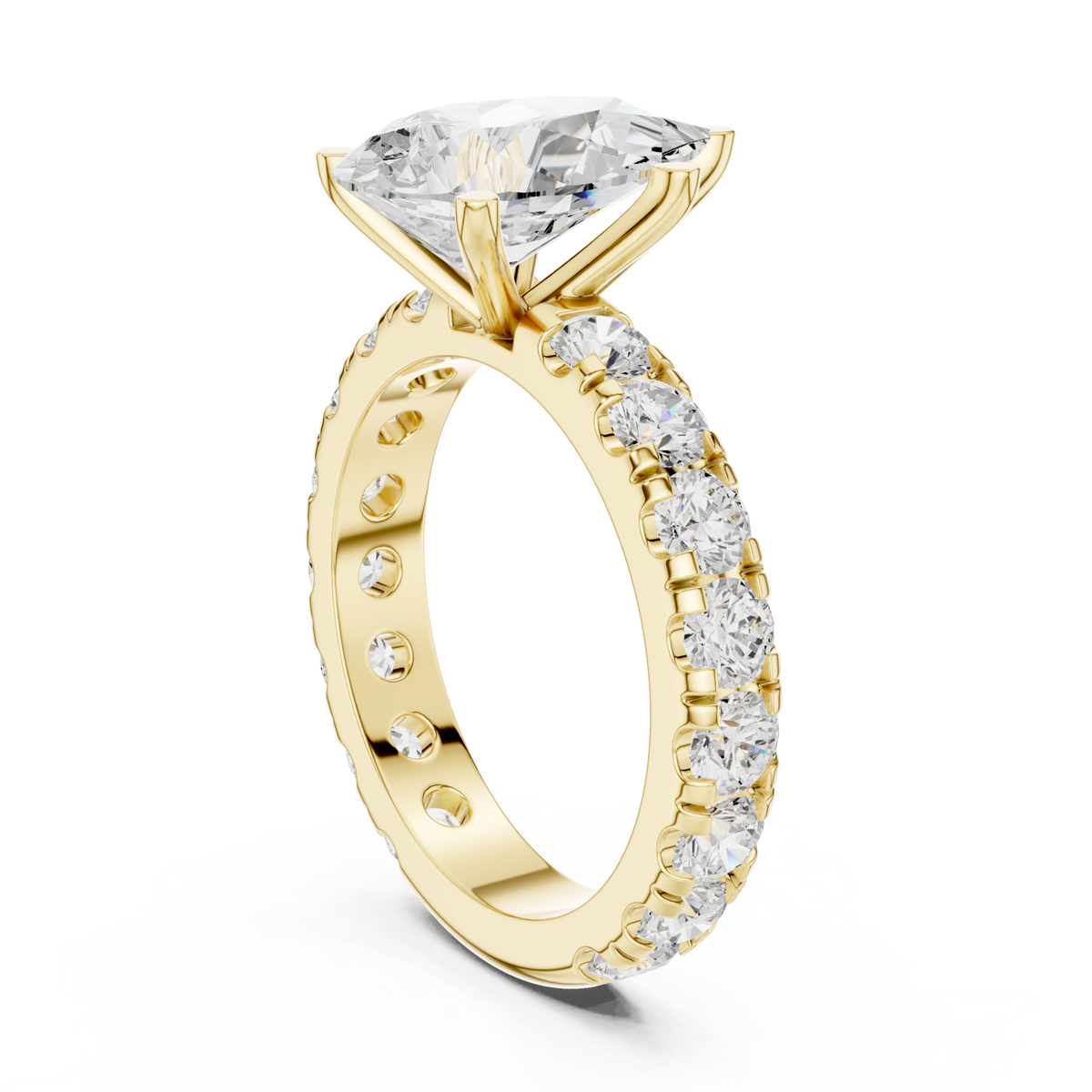 Pear shared-prong accent engagement ring yellow gold front view