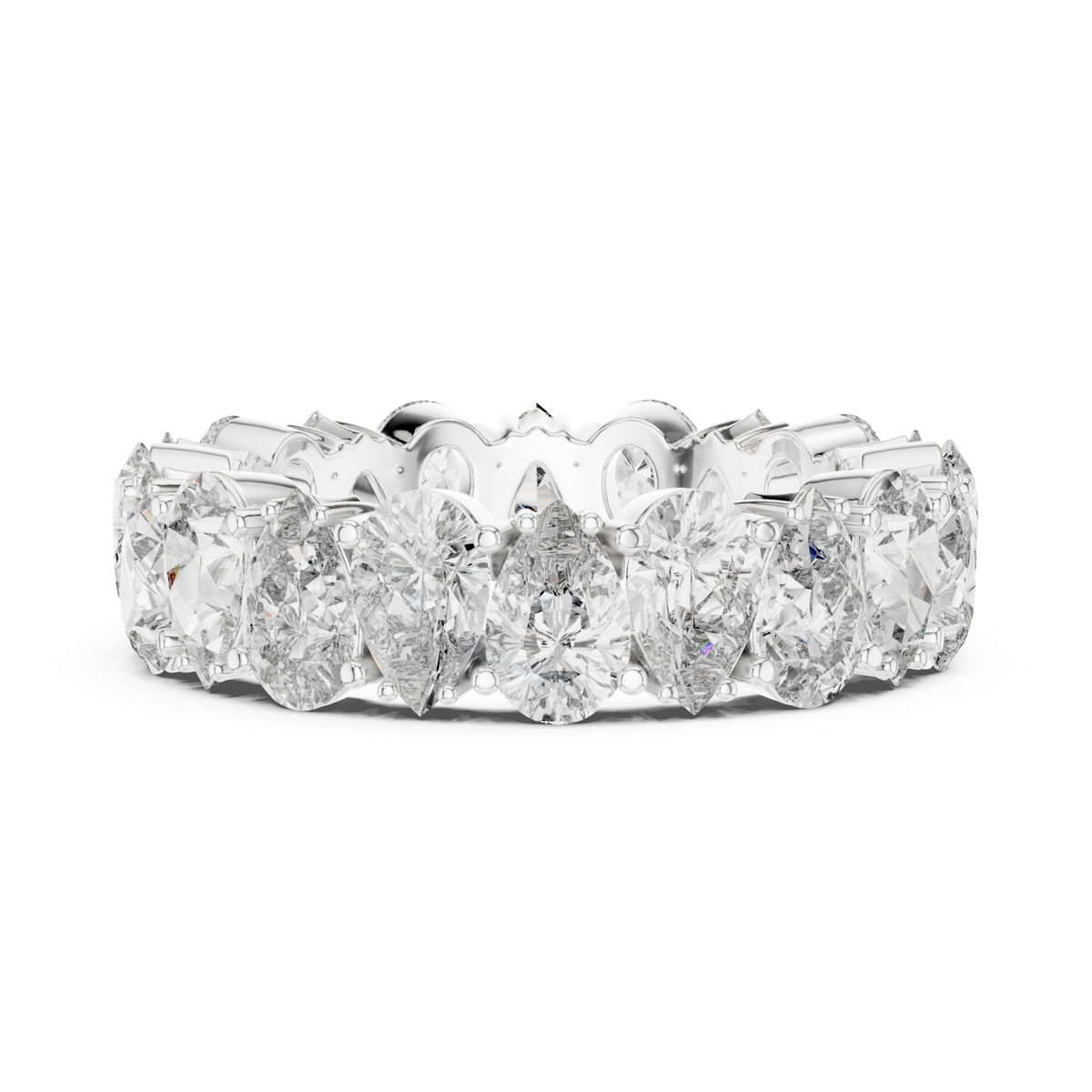 Pear shared-prong eternity band white gold angle view