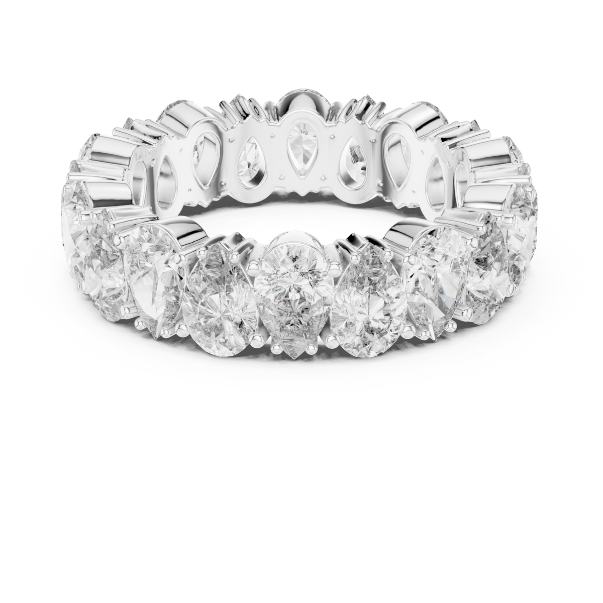 Pear shared-prong eternity band white gold detail view
