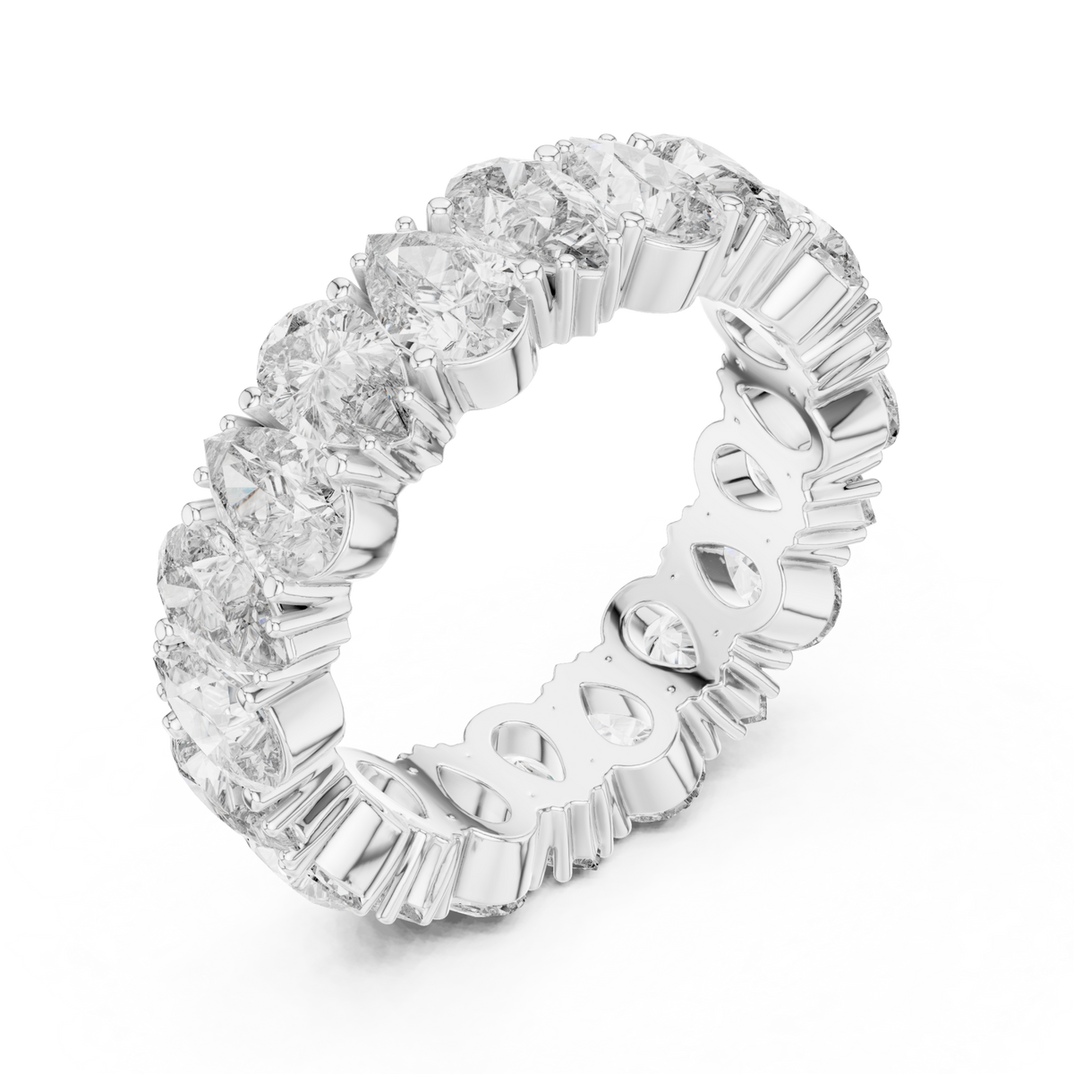 Pear shared-prong eternity band white gold front view